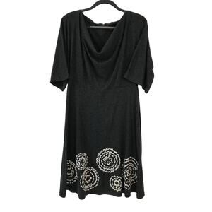 Jessica Howard 3/4 Sleeve Cowl Neck Charcoal Gray Embroidered Dress Size 12